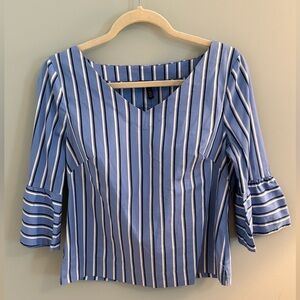 White House Black Market Blue and White Elegant Blouse